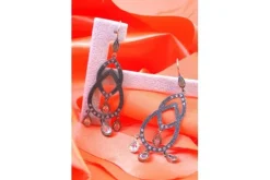 Pamono Silver and Gold Earrings with Four Pendants and Applied Zirconias, Set of 2><noscript><img width=