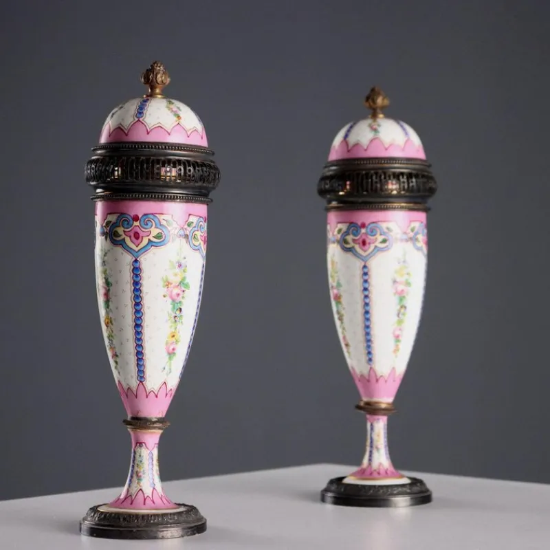 Pamono Silver and Porcelain Perfume Burners from Limoges, Set of 2> Vases