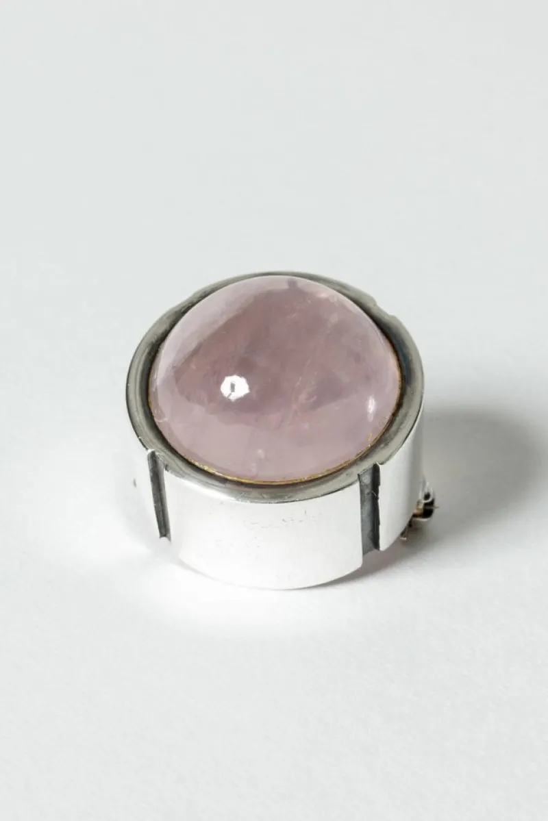 Outlet Pamono Silver and Rose Quartz Brooch by Heikki Kaksonen