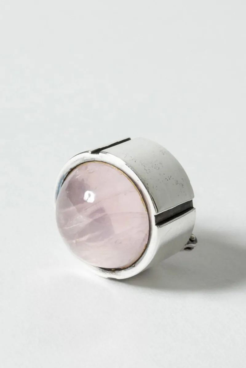 Outlet Pamono Silver and Rose Quartz Brooch by Heikki Kaksonen
