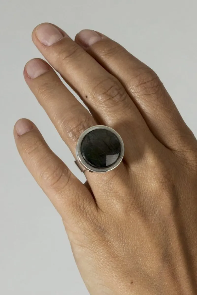 Pamono Silver and Spectrolite Ring by Elis Kauppi, 1960s
