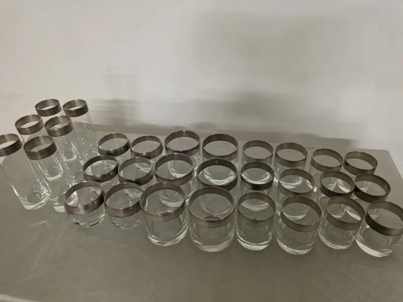 Hot Pamono Silver Band Glassware by Dorothy Thorpe Inc., 1960s, Set of 30