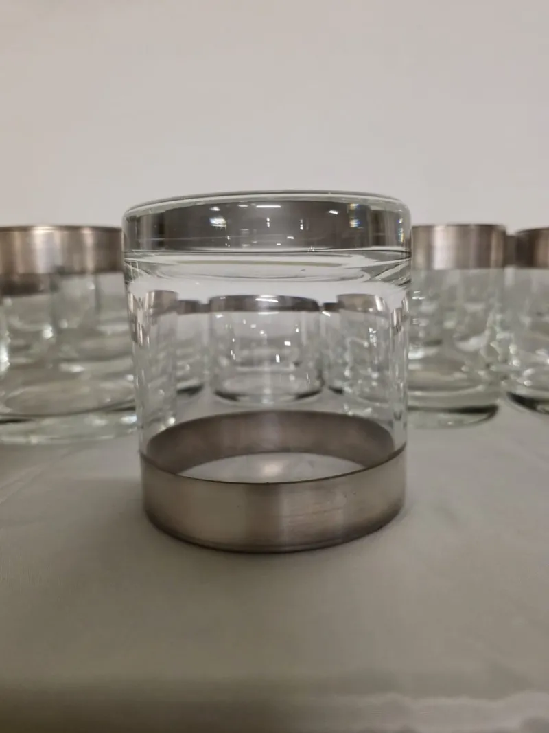 Hot Pamono Silver Band Glassware by Dorothy Thorpe Inc., 1960s, Set of 30