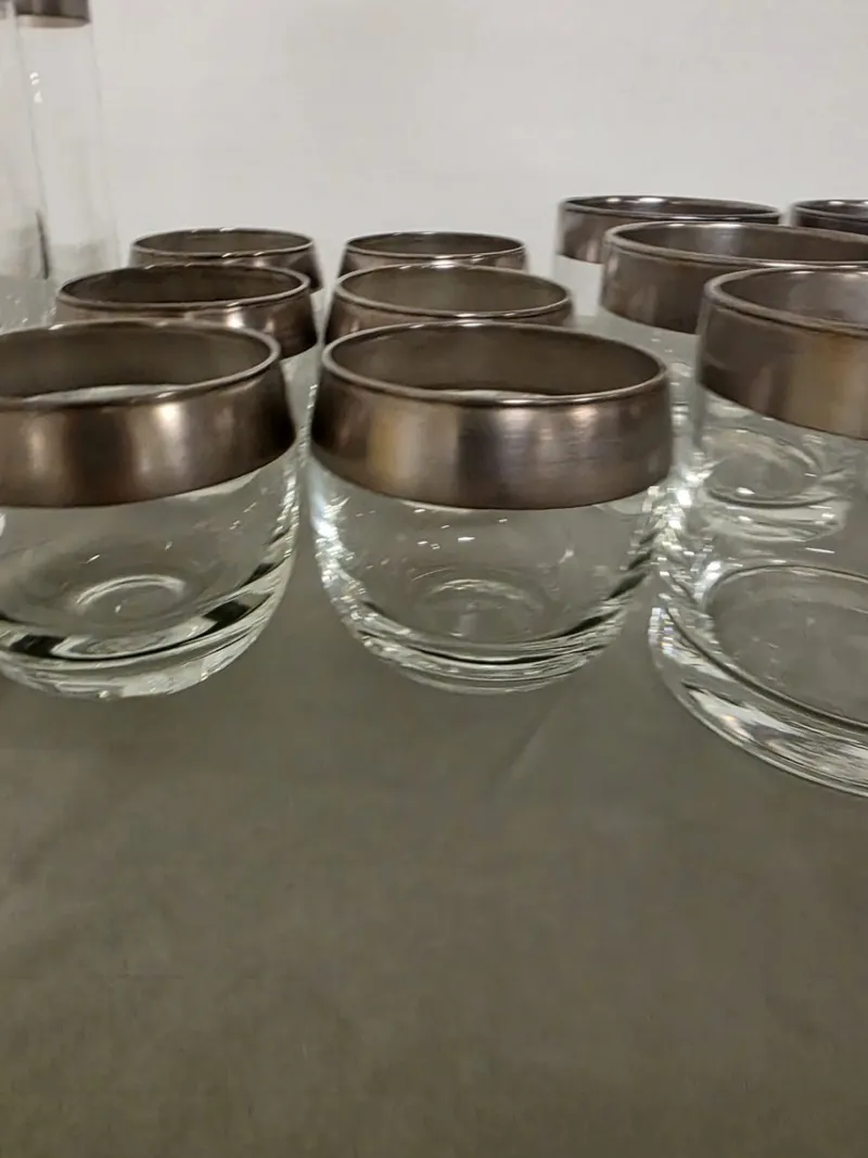 Hot Pamono Silver Band Glassware by Dorothy Thorpe Inc., 1960s, Set of 30