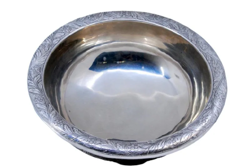 Outlet Pamono Silver Bowl with Floral Engravings