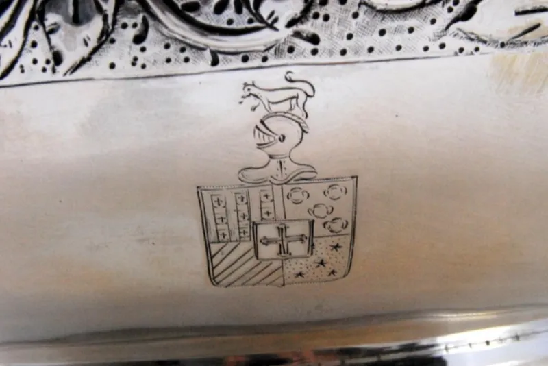Outlet Pamono Silver Bowl with Floral Engravings