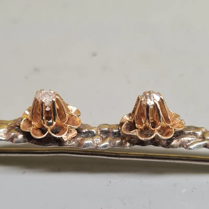 Pamono Silver Brochette with Gold Rosettes and Diamonds, 1900s> Brooches