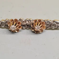 Pamono Silver Brochette with Gold Rosettes and Diamonds, 1900s><noscript><img width=