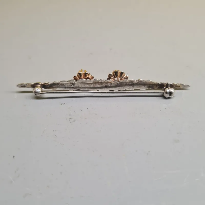 Pamono Silver Brochette with Gold Rosettes and Diamonds, 1900s> Brooches