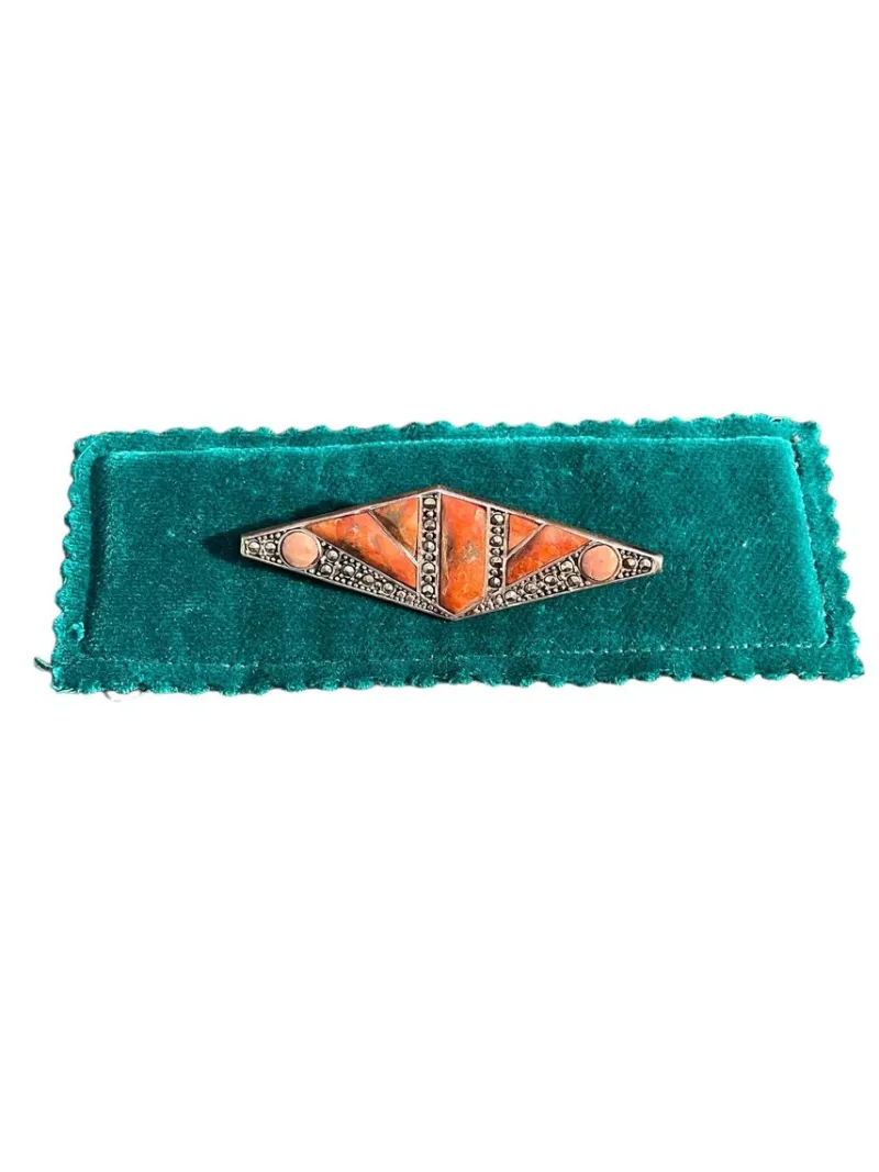 Sale Pamono Silver Brooch with Stones, 1940s