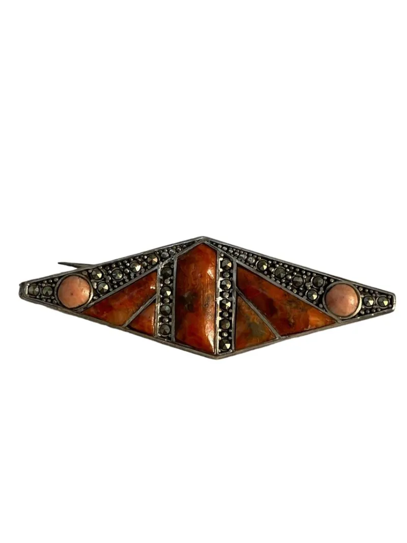 Sale Pamono Silver Brooch with Stones, 1940s
