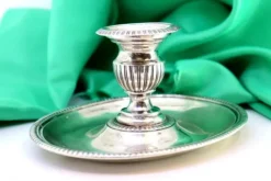 Hot Pamono Silver Candlestick with Elliptical Embossed and Pearled Reliefs