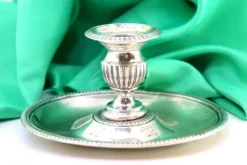 Hot Pamono Silver Candlestick with Elliptical Embossed and Pearled Reliefs