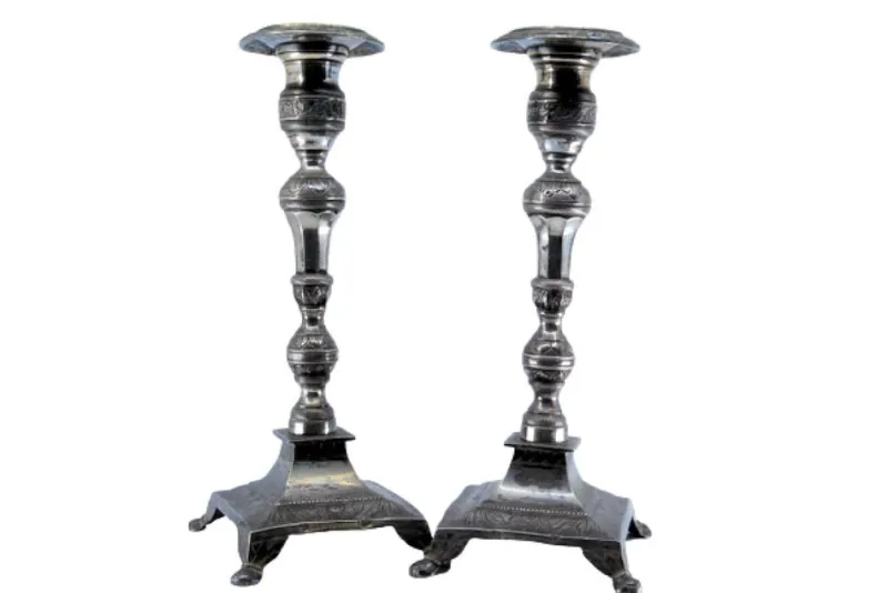 Pamono Silver Candlesticks with Turned and Embossed Shafts, Set of 2> Candleholders