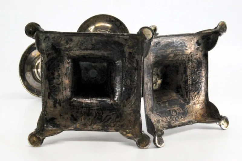 Pamono Silver Candlesticks with Turned and Embossed Shafts, Set of 2> Candleholders