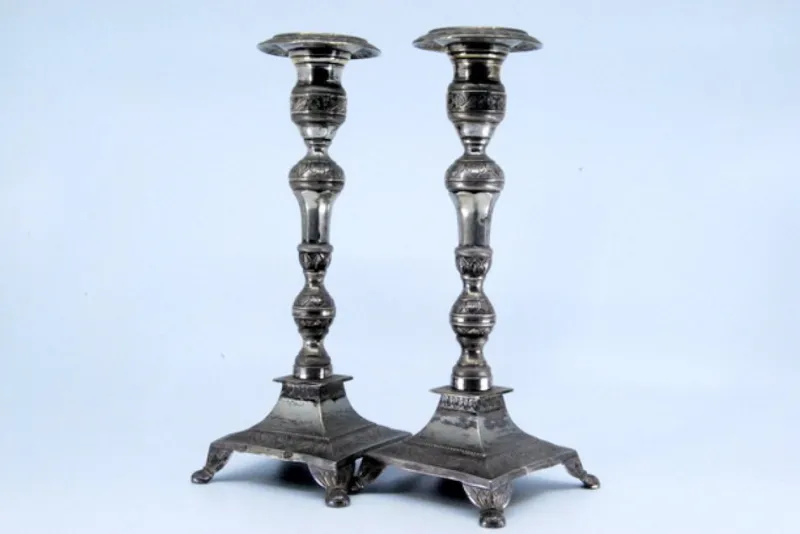 Pamono Silver Candlesticks with Turned and Embossed Shafts, Set of 2> Candleholders