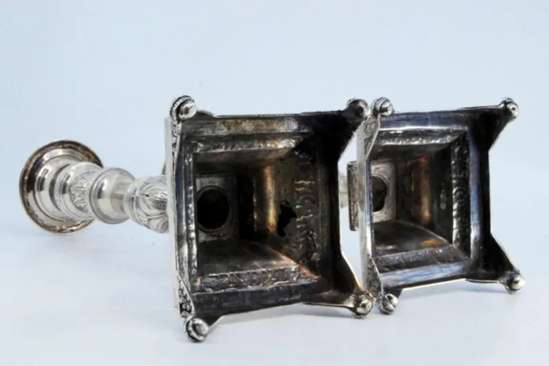 Pamono Silver Candlesticks with Engravings of Flowers and Palms, Set of 2> Candleholders