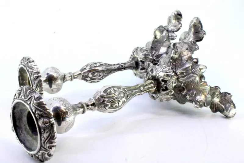 Pamono Silver Candlesticks with Floral Motifs> Candleholders