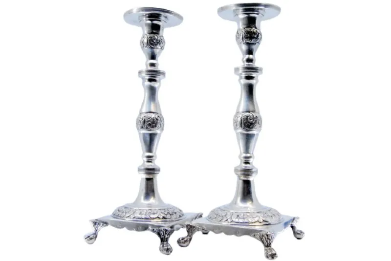 Pamono Silver Candlesticks with Turned Stems, Set of 2> Candleholders