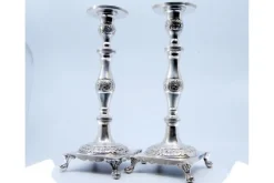 Pamono Silver Candlesticks with Turned Stems, Set of 2> Candleholders