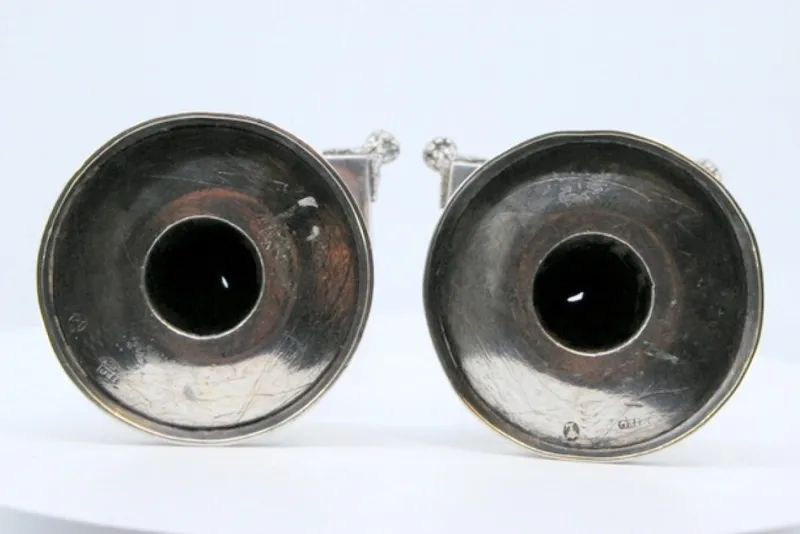 Pamono Silver Candlesticks with Turned Stems, Set of 2> Candleholders