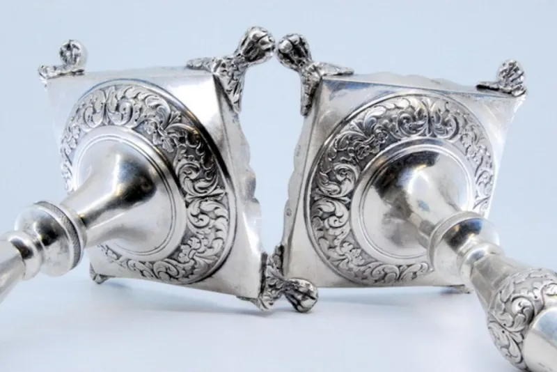 Pamono Silver Candlesticks with Turned Stems, Set of 2> Candleholders