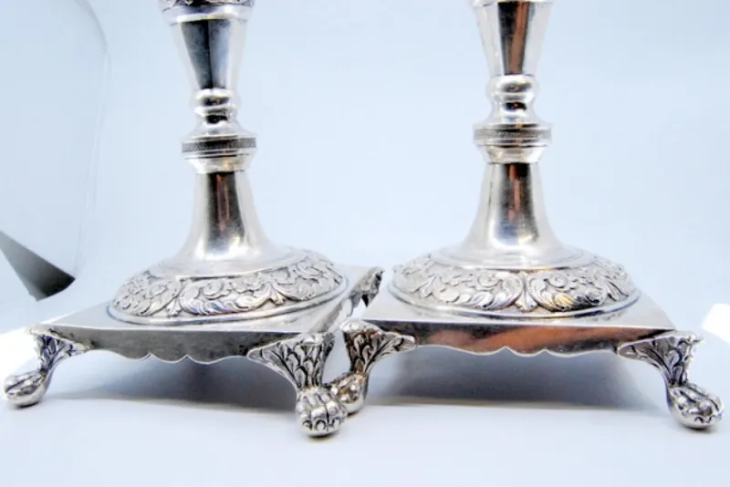 Pamono Silver Candlesticks with Turned Stems, Set of 2> Candleholders