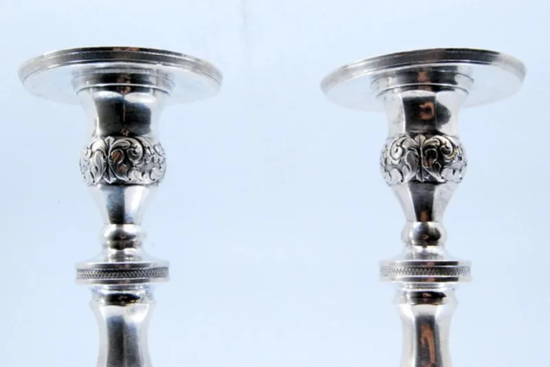 Pamono Silver Candlesticks with Turned Stems, Set of 2> Candleholders