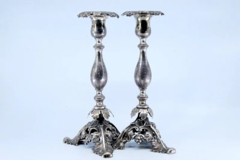 Pamono Silver Candlesticks with Turned Stems> Candleholders