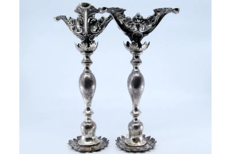 Pamono Silver Candlesticks with Turned Stems> Candleholders