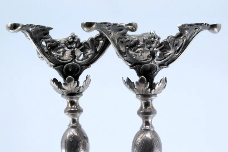 Pamono Silver Candlesticks with Turned Stems> Candleholders