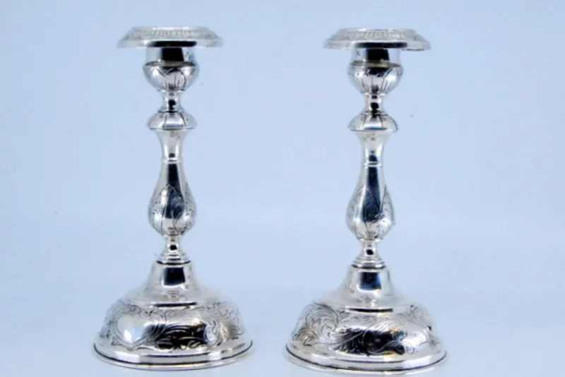New Pamono Silver Candlesticks with Floral Motifs, Set of 2