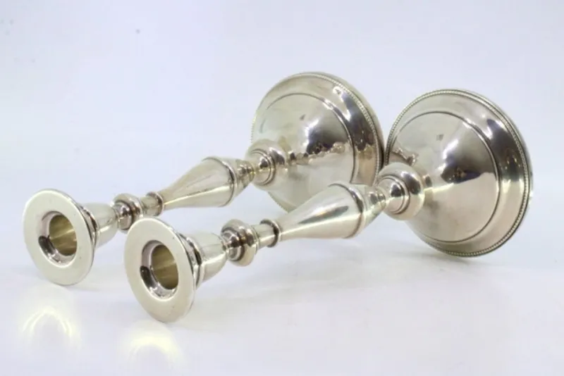 Pamono Silver Candlesticks with Smooth Stems, Set of 2> Candleholders