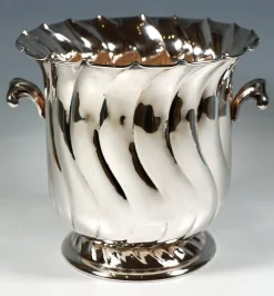 Pamono Silver Champagne Wine Cooler with Curved Folds, Firenze, Italy, Late 20th Century