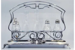 Pamono Silver Cruet with Salt and Pepper Shakers, Mustard Jar and Glass Cruets, Set of 6