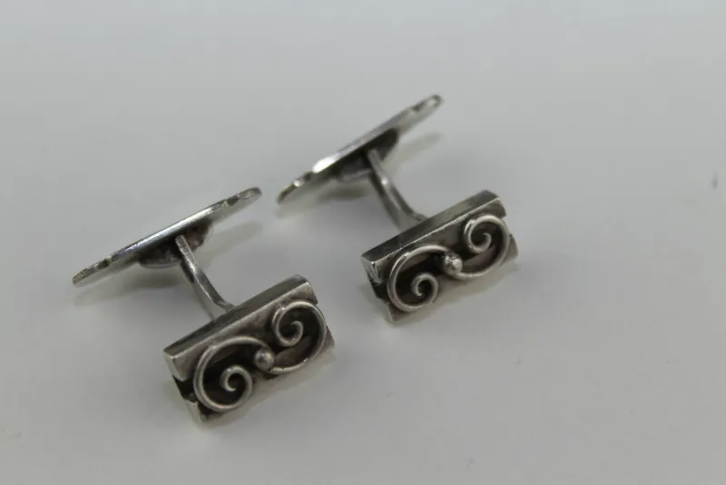 Pamono Silver Cufflinks Initialed H.J., 1960s, Set of 2