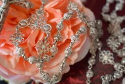 Hot Pamono Silver Filigree Crucifix Rosary Necklace, 1920s