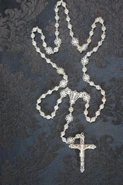 Hot Pamono Silver Filigree Crucifix Rosary Necklace, 1920s