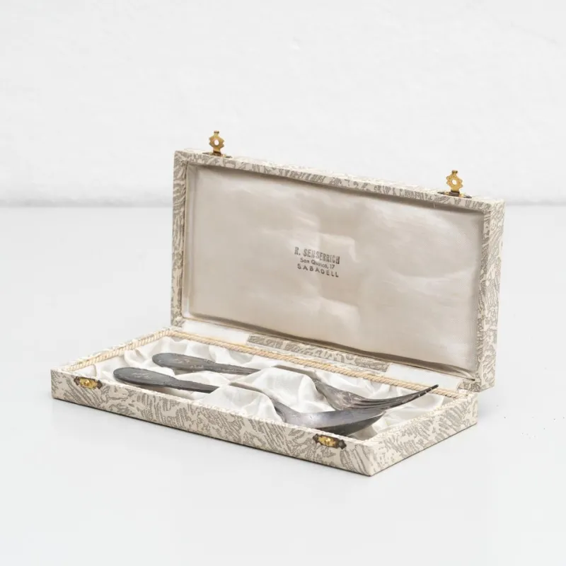 Sale Pamono Silver Fork and Spoon in Box, 1950s, Set of 3