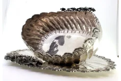 Pamono Silver Fruit Bowl with Raised Floral Motifs, Shell-Shaped Friezes, Spiral Body and Elliptical Base><noscript><img width=