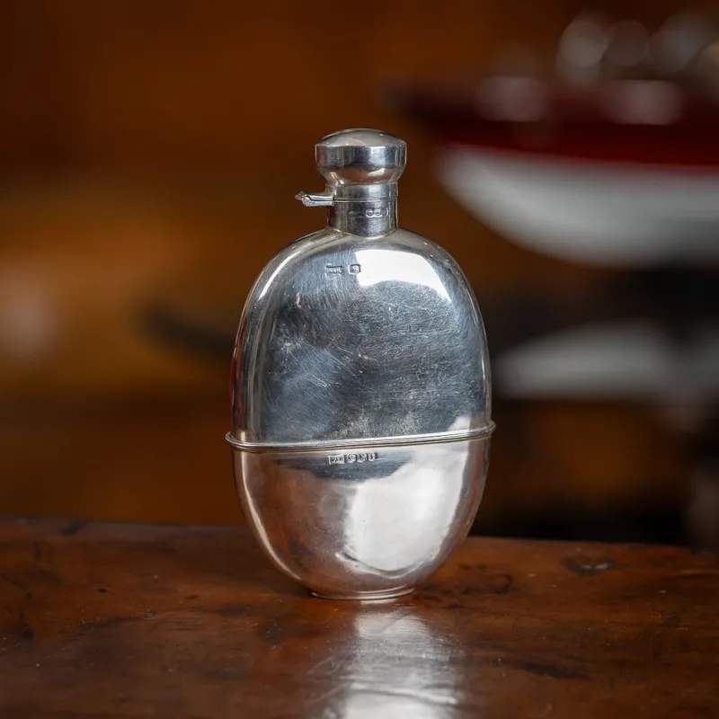 Best Pamono Silver Hip Flask, Sheffield, England, 1926