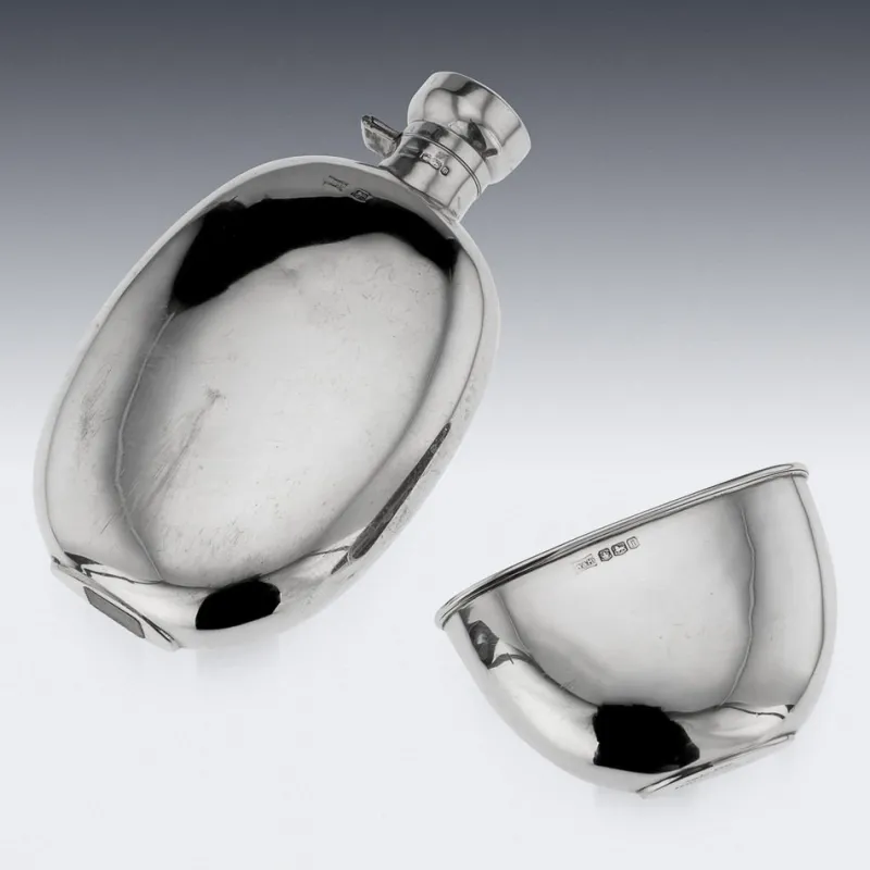 Best Pamono Silver Hip Flask, Sheffield, England, 1926