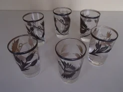 Hot Pamono Silver Inlaid Engraved Shot Glasses, 1930s, Set of 6