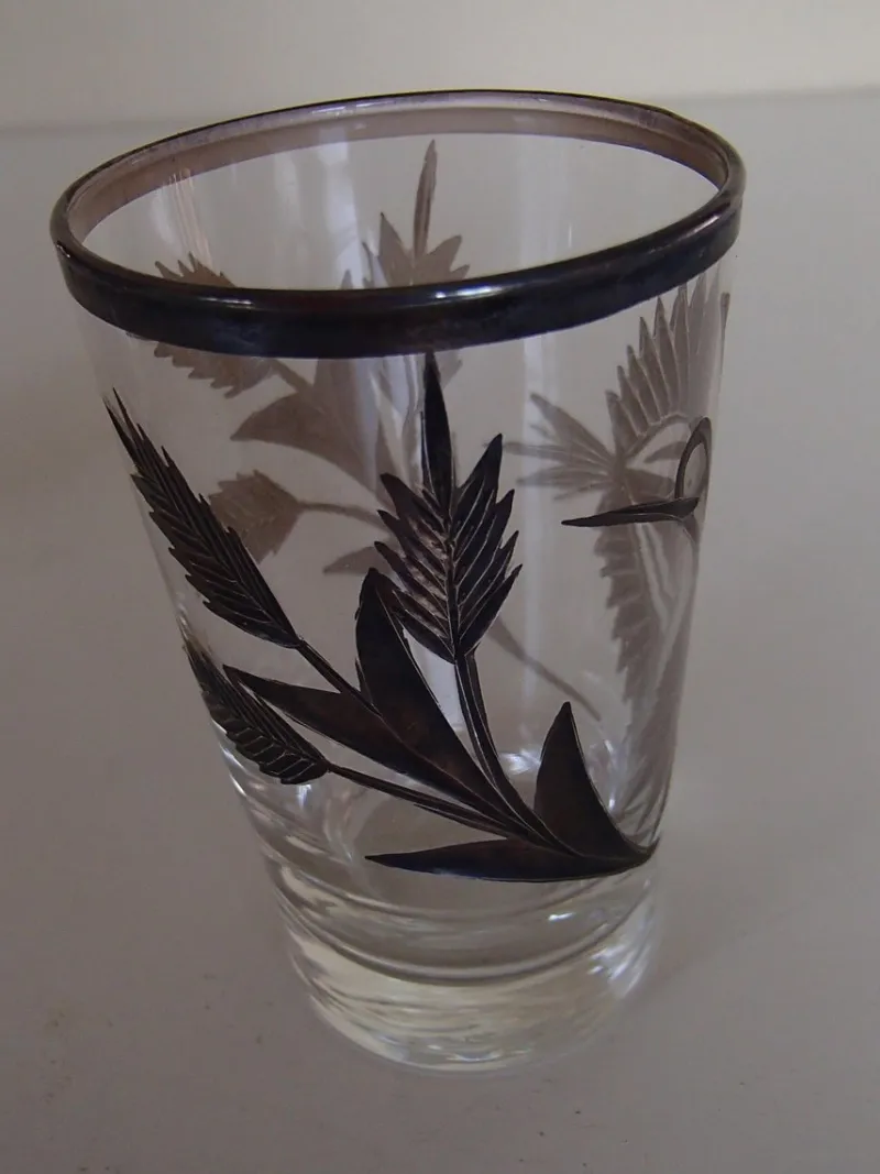 Hot Pamono Silver Inlaid Engraved Shot Glasses, 1930s, Set of 6