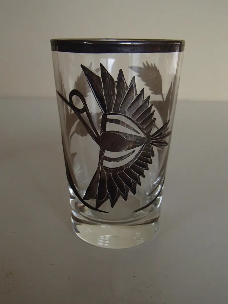 Hot Pamono Silver Inlaid Engraved Shot Glasses, 1930s, Set of 6