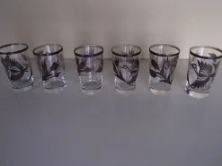 Hot Pamono Silver Inlaid Engraved Shot Glasses, 1930s, Set of 6