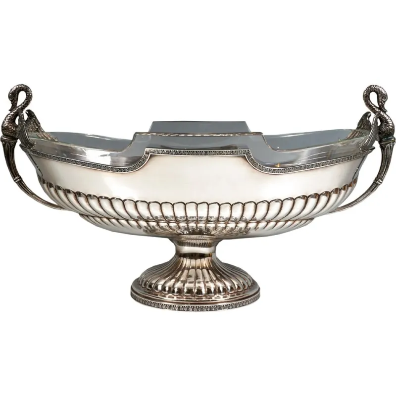 Pamono Silver Jardiniere with Swan Busts and Glass Inlay from Pietrasanta & C., Italy, 1950> Dinnerware Accessories