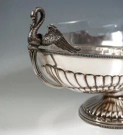 Pamono Silver Jardiniere with Swan Busts and Glass Inlay from Pietrasanta & C., Italy, 1950><noscript><img width=