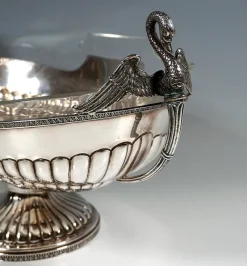 Pamono Silver Jardiniere with Swan Busts and Glass Inlay from Pietrasanta & C., Italy, 1950><noscript><img width=