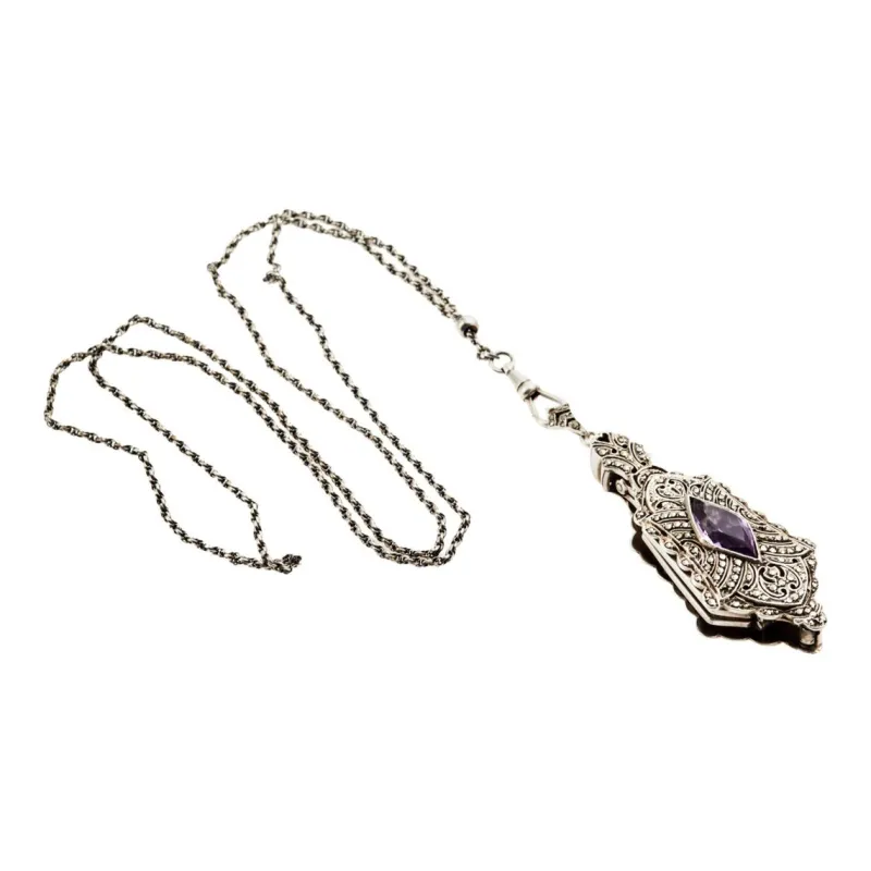 New Pamono Silver Lorgnette Pendant on Platinin Chain